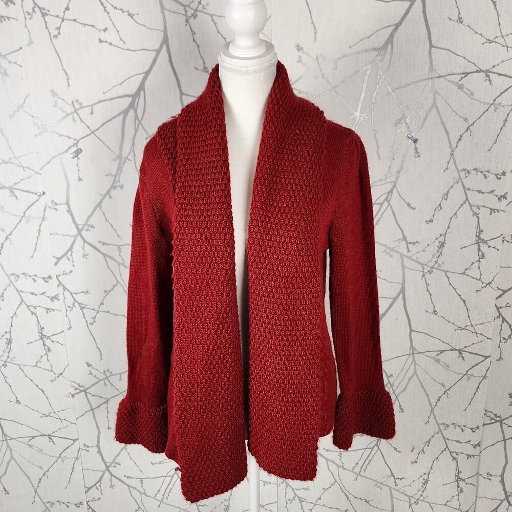 La Llama Red 50% Alpaca Chunky Knit Open Front Cardigan